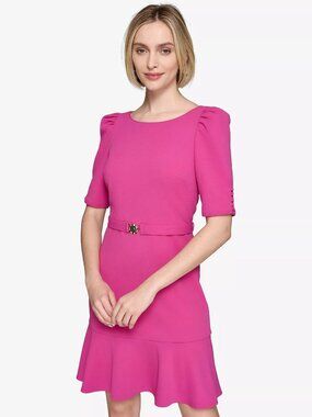 KARL LAGERFELD PARIS Womens Puff-Sleeve A-Line Dress French Fuchsia NWT Size 2